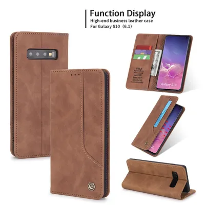 Obrázek produktu pro RetroPolyuretankožené pouzdro pro Samsung Galaxy S10 peněženkový design pouzdro s držákem na karty a stojánkem Hnědý