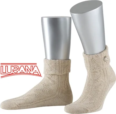 Lusana Umschlag Schoppersocke mit Edelweiß in beige