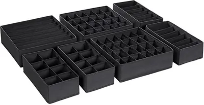 Produktbild von Set aus 7 faltsicheren Kleiderboxen für geordnete Kleiderschränke und Schubladen