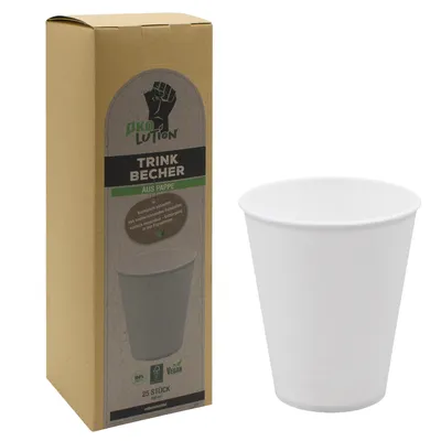 Produktbild von Ökolution Pappbecher Weiß, 250 ml Inhalt, kalte und heiße Getränke, Verpackungseinheit:25 Stück