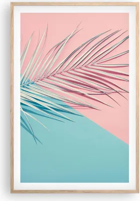 Produktbild von Gerahmtes Poster - Rahmen in heller Eiche - Blatt Rosa Türkis - 61x91,5 cm - Wand Bild - Wanddeko - Wandbilder - Kunstposter - Wandposter - Bilderrahmen - Bilder - Kunstdruck - P2NPA61x91-4421