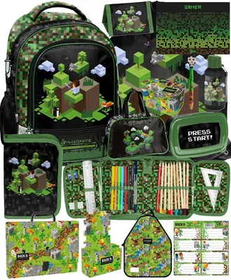 Produktbild von 14 teile Schulrucksack MINECRAFT Ergonomisch ranzen rucksack schulranzen GAME PIXEL fur JUNGEN SET FÜR SCHULKINDER SCHULRANZEN FEDERMAPPE TURNBEUTEL