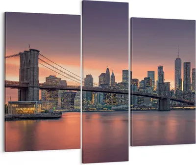 Produktbild von Bild auf Leinwand - Leinwandbild - New York Brücke Nacht - 95x80cm - Wand Bild - Wanddeko - Leinwanddruck - Bilder - Kunstdruck - Wanddekoration - Leinwand bilder - Wandkunst - CB95x80-4048