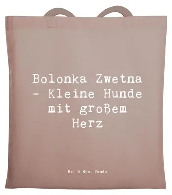 Produktbild von Mr. & Mrs. Panda Tote Bag Spruch Bolonka Zwetna Herz - Braun Pastell - Geschenk, Hunderassen, Shopping Tasche, Hunderasse, dokumententasche, hypoallergen, kleine Hunde
