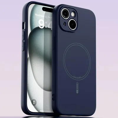 Produktbild von Magnetische Handyhülle für iPhone 13, MagSafe kompatible, Flüssig Silikon Stoßfest Kratzfest Hülle Dunkelblau