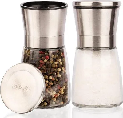 Produktbild von Famanu Set aus 2 verstellbaren Keramik-Mühlen für Salz und Pfeffer - Hochwertiger Edelstahl - Verschiedene Gewürze