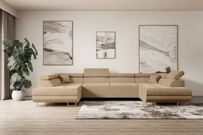 Produktbild von ALTDECOR Ecksofa in U-Form mit Schlaffunktion und Bettkasten GUSA-U - 342x202x107 cm Beige - Corner Sofa Bett Eckcouch Couch L-Form Schlafcouch Ausziehbar Wohnlandschaft Schlafsofa Cauchsofa