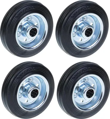 Obrázek produktu pro 100mm 4" černá gumová kolečka s lisovaným ocelovým středem 90 kg - sada 4 ks