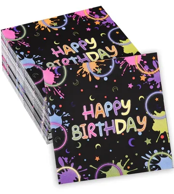 100 bunte Happy Birthday Servietten, 16,5 x 16,5 cm, Geburtstagsdeko