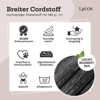 Produktbild von Lycce Cordstoff Meterware | 35.000 Scheuertouren | Tierfreundlich & kratzresistent | 1 lfm x 1,40 m breiter Polsterstoff für Möbel, Kissenbezüge und andere DIY Projekte | 360 g / m² | versch. Farben, Farbe:dunkelgrau