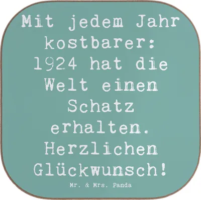 Produktbild von Mr. & Mrs. Panda Untersetzer Quadratisch Spruch 1924 Geburtstag - Meeresbrise - Geschenk, Alter, Glas, liebevoll gestaltet, für Gläser, Erinnerungsstücke, Nostalgie