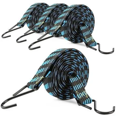 Produktbild von Spanngummi mit Haken 200cm Flach Blau 4 Stück Expander Gummiseil Gepäckspanner