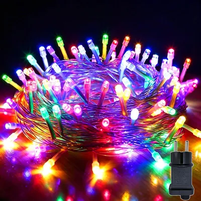 LED-Lichterkette 10 m, 100 bunte LEDs, IP44, Timer, 8 Modi