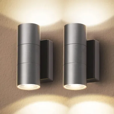 LED-Außenwandleuchte 2er-Set, IP65, Up Down, GU10, grau