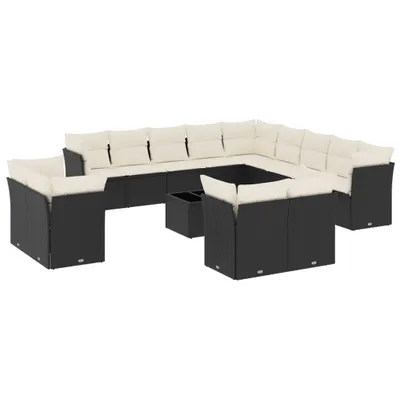 Produktbild von vidaXL 14-tlg. Garten-Sofagarnitur mit Kissen Schwarz Poly Rattan