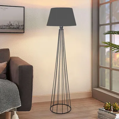 Produktbild von Opviq, Hochwertige Stehlampe aus 100% Metall, Anthrazit, 155 cm hoch | Stoffschirm 21 x 38 cm, E27 Fassung max. 40 W | Modernes, industrielles Design für jeden Raum.