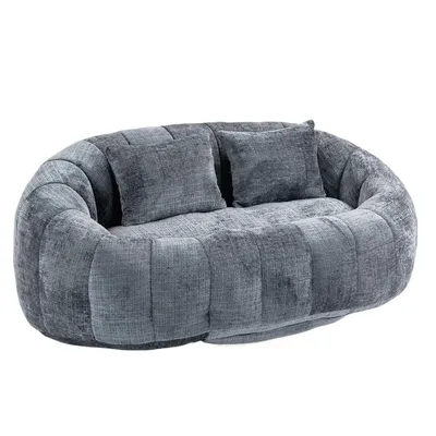 Produktbild von Riesiger Bean Bag Lazy Sofa mit hoher Rückenlehne – Chenille, für Erwachsene & Kinder, Indoor & Outdoor, grau – kein Aufbau