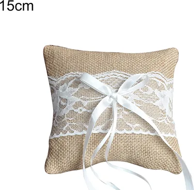 Produktbild von Ringkissen exquisite schöne Nachahmung Leinen Spitzen Blumenmuster Ringkissen für Hochzeit-Größen:15cm