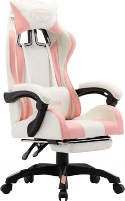 Immagine prodotto di Sedia da gioco con poggiapiedi in ecopelle rosa e bianca