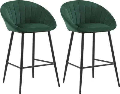 Produktbild von EUGAD Barhocker 2er Set, gepolstert, Samt, mit Metallbeinen, Dunkelgrün