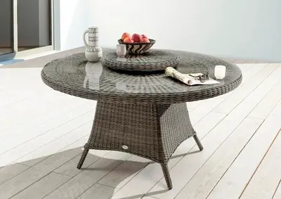 Zdjęcie produktu dla Stół ogrodowy Destiny LUNA Ø150x75 cm z obrotnicą, polirattan, szary vintage
