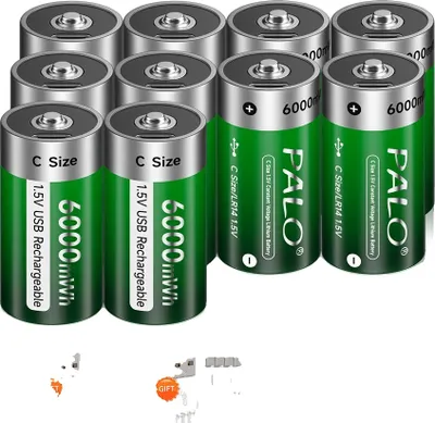 Image de <PALO Li-Ion batterie de taille C, capacité 6000mWh, type C rechargeable , 10 pièces de batterie