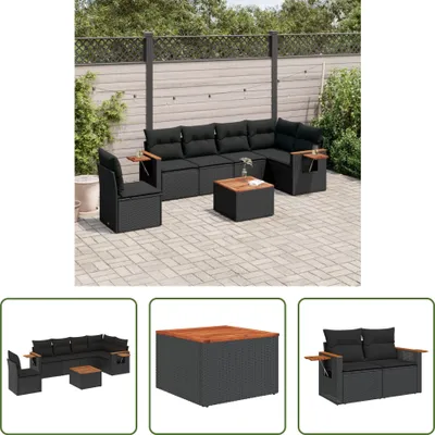 Produktbild von The Living Store 7-tlg. Garten-Sofagarnitur mit Kissen Schwarz Poly Rattan