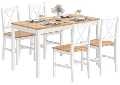 Productafbeelding van Eettafel met 4 stoelen, set, MDF, wit, 108x65x73cm, stoelen: 41,5x44,5x85cm