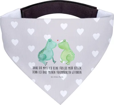 Produktbild von Mr. & Mrs. Panda Bandana für Hunde Frosch Liebe - Grau Pastell - Geschenk, Halstuch, Tuch, Hundehalstuch, Hochzeitstag, Küssen, Hund, Frösche, Freundin