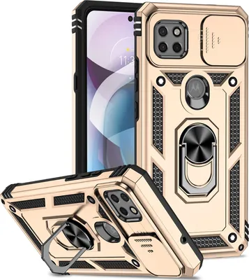 Image de Etui pour Motorola Moto G 5G/One 5G Etui double couche Ace avec couvercle coulissant pour l'appareil photo et anneau de support Or