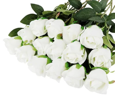 15 Kunstseidenrosen, weiß, 50 cm, für Hochzeit & Deko