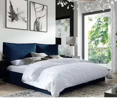 Produktbild von Sofello Polsterbett  200x200 Metall-Lattenrost Blau Velour Samtstoff Velvett mit Bettkasten und Stauraum