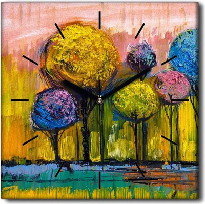 Produktbild von Coloray Uhr auf Leinwand 30x30 cm Wand Uhr Dekoration Wohnzimmer Segeltuch schwarze Hände -Bäume Naturpflanze