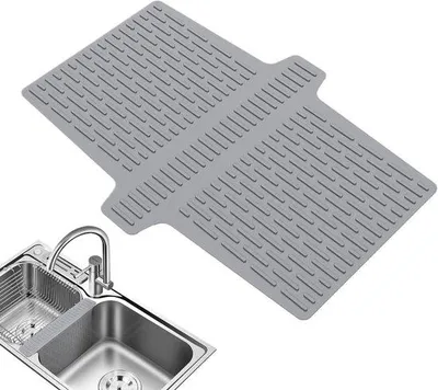 Imagen del producto de Alfombrilla de silicona para fregadero – Alfombrilla antideslizante para fregadero – 44,7 x 32,5 cm – Protectores resistentes para la cocina con orificios de drenaje – Adecuada para platos y cubiertos – Color gris