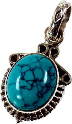 Produktbild von Ethno Silberanhänger, Indischer Boho Kettenanhänger - Türkis, Türkis, SterlingSilber, 1,8*1,5*0,7 cm, Anhänger & Amulette aus Silber