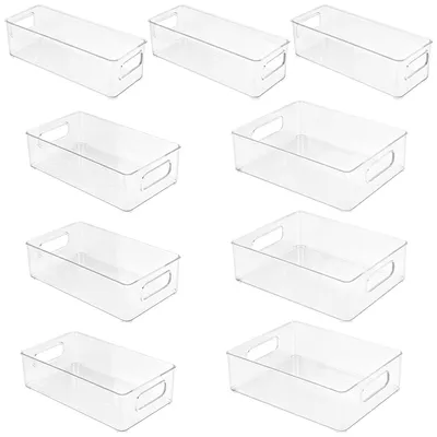 Kühlschrank-Organizer-Set, 9er, stapelbar, transparent, 3 Größen