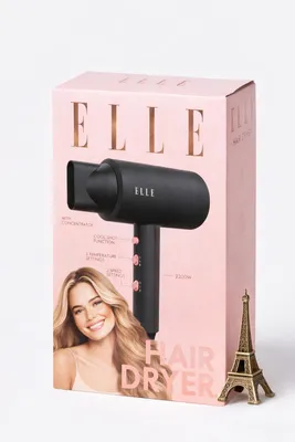 Produktbild von ELLE Föhn 2200 Watt Haartrockner mit Cool-Shot & Stylingdüse – 3 Stufen, schnelles Trocknen, Volumen, Schwarz