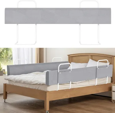Image de Barrière de lit Jayseuw 200cm Barrière de lit pour enfants Réglable en hauteur 5 trous Protection antichute Barrière de lit pour bébé pour lit familial et lit d'enfant Gris