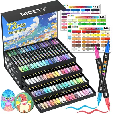 Produktbild von 144 Acrylmarker – 72 Stück, doppelendige, wasserbasiert