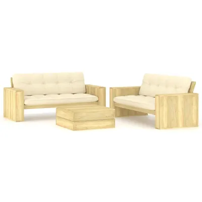 Produktbild von 3-tlg. Garten-Lounge-Set mit Kissen Kiefernholz Imprägniert