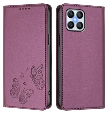Produktbild von Lederhülle für Honor X8 4G, Schmetterling Prägung Leder Brieftasche Schutzhülle mit Ständer Lila