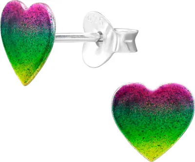Produktbild von Ohrringe Ohrstecker 925 Sterling Silber mit buntem Herz