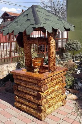 Obrázek produktu pro Zahradní fontána Casa Padrino, rustikální design, vyrobena z masivního dubového dřeva, včetně kbelíku – 100 x 100 x 230 cm