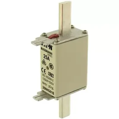 Produktbild von Eaton NH-Sicherung NH01, 25A, 500V AC, gL/gG, 120kA, Kombinationskennmelder, Messerkontakte, 1 Stk.