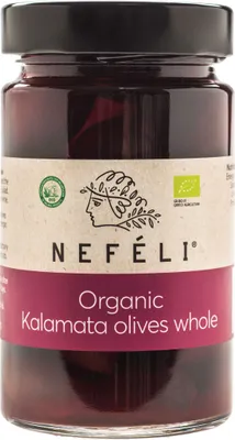 Zdjęcie produktu dla OLIWKI CZARNE KALAMATA Z PESTKĄ W ZALEWIE300 g (170 g) - NEFELI