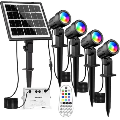 Immagine prodotto di Faretto solare da giardino RGB - 4 pezzi - IP66 impermeabile - Con telecomando