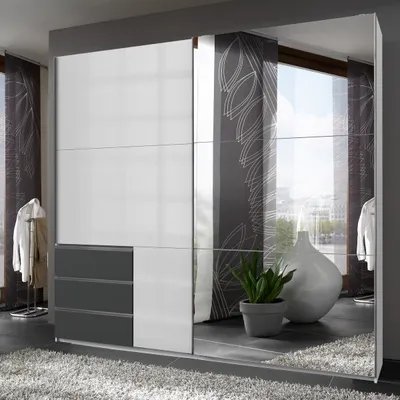 Image de Armoire LEVEL 36 D F79486, blanc et gris, 250x65x216 cm, avec miroir sur les portes