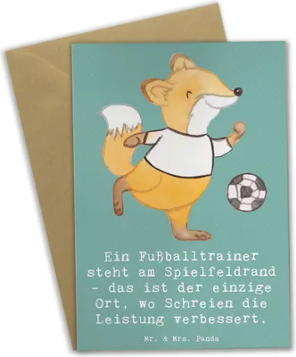 Produktbild von Mr. & Mrs. Panda Glückwunschkarte Fußballtrainer Energie - Meeresbrise - Geschenk, Leidenschaft, einladungskarten, Team, Beruf, Grußkarten, Motivation, Berufe, Coaching