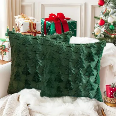 Immagine prodotto di Set di 2 federe decorative natalizie, verde, in velluto, 40x40 cm