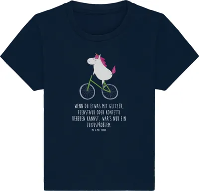 Produktbild von Mr. & Mrs. Panda Babyshirt Einhorn Radfahrer 0. - 6. Monat - French Navy - Geschenk, Konfetti, Bike, Unicorn, Baby Oberteil, Einhörner,  T-Shirt, Kleinkind, Shirt